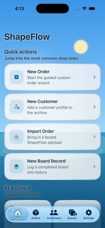 ShapeFlow shaper dashboard screenshot